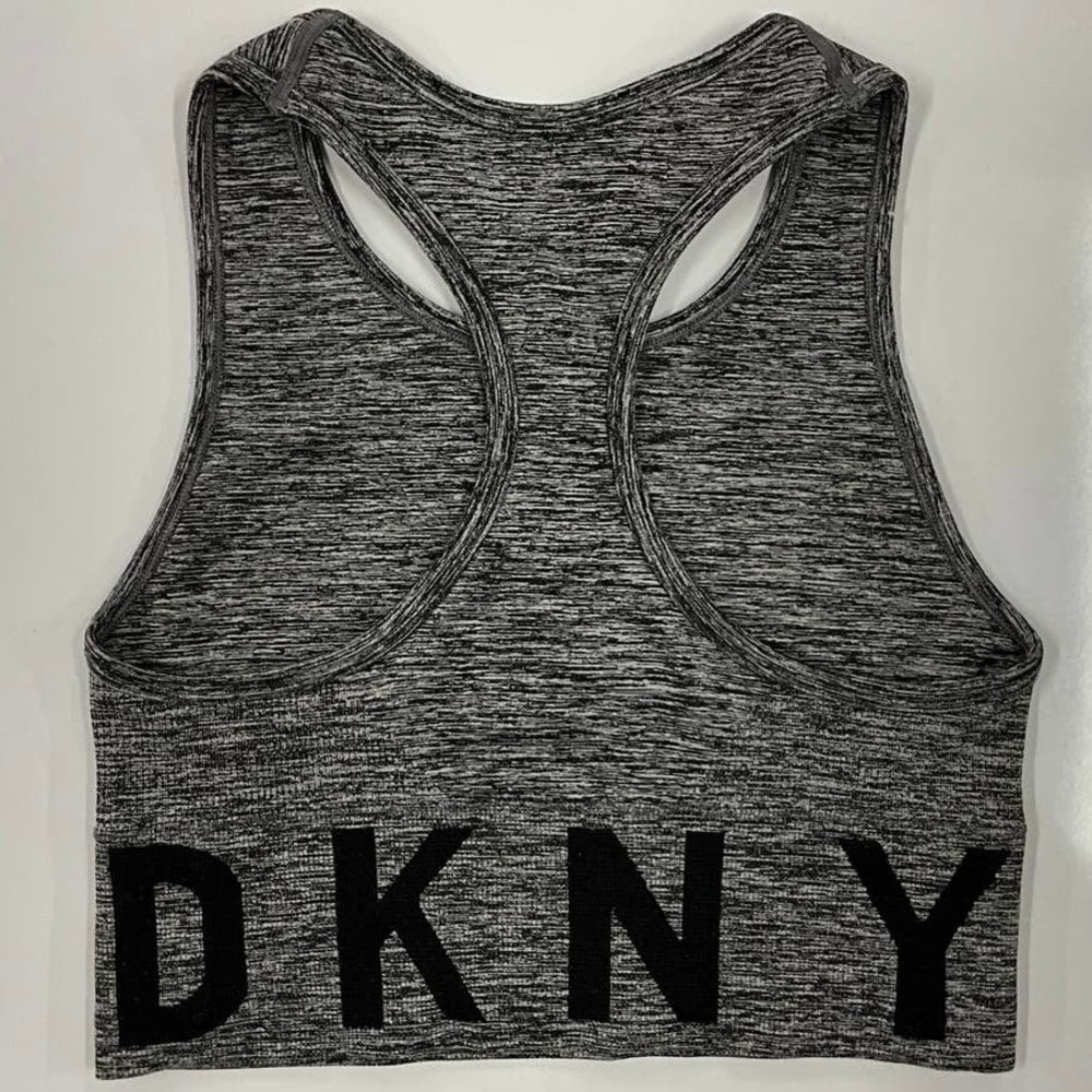 DKNY Womens Gray Heather Pattern Sports Bra Athletic Top Measurements in Picture